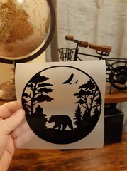 BLACK BEAR FOREST TREES EAGLE BLACK PERMANENT VINYL WINDOW DECAL Ships Globally