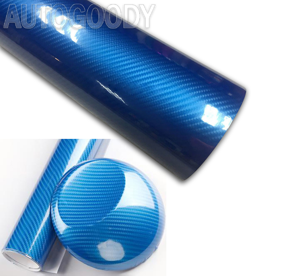 12″x60″ HIGH GLOSS 5D Blue Carbon Fiber Vinyl Wrap Air Bubble Free 1ft x 5ft 6D