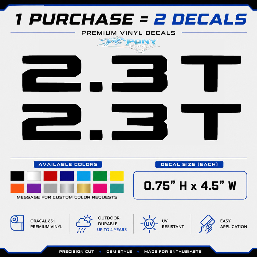 “2.3T” Fender Trunk Window Hood Vinyl Decals For Mustang Bronco Ranger Ecoboost