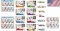 Waterproof Race Car Stickers for Kids – 24 Customizable Sheets for Creative Play