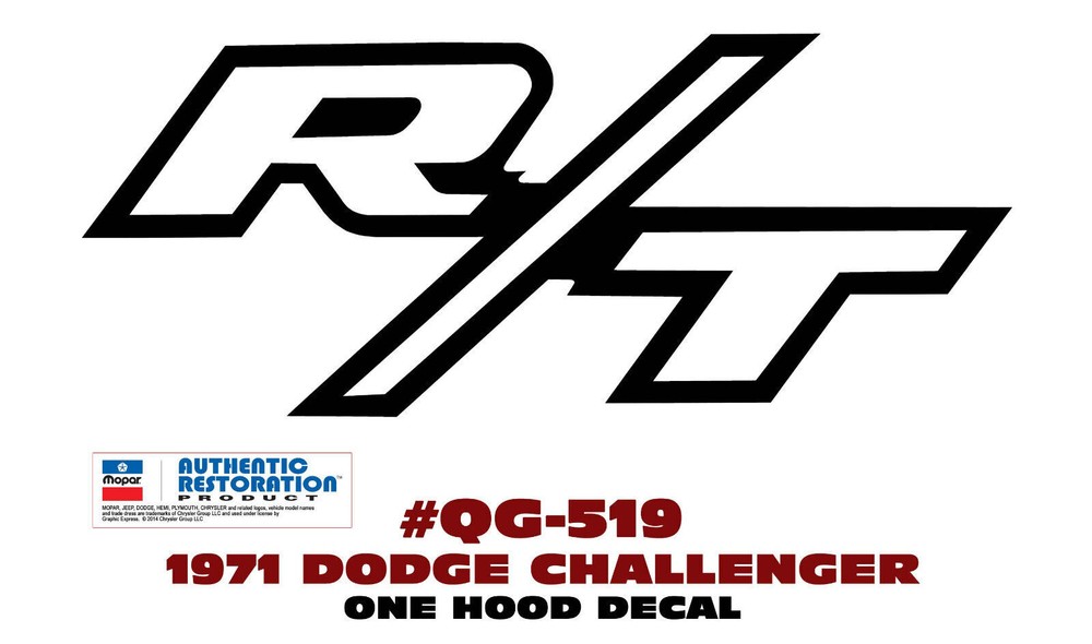 GE-QG-519 1971 DODGE CHALLENGER- R/T HOOD DECAL – STICKER KIT