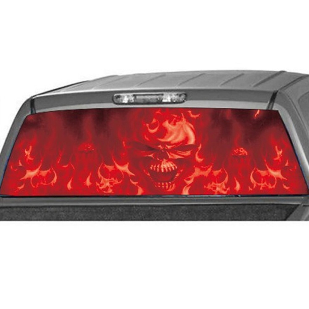 Rear Window Sticker Flaming Skull Graphic Decal Decoration For Car SUV Pickup