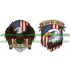 In God We Trust Eagle Vinyl Decal Sticker American Flag Patriotic USA 2 pack A