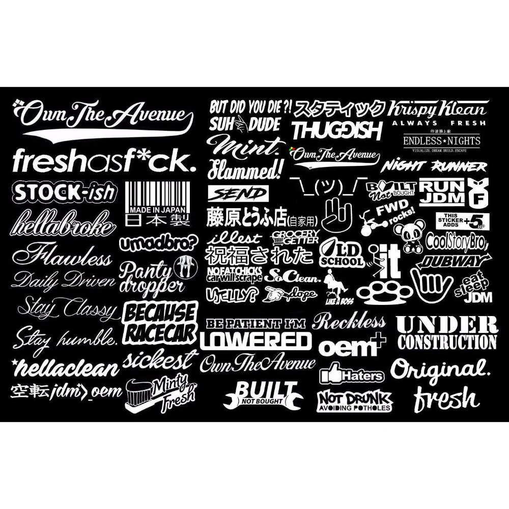 JDM Mega Sticker Pack Vinyl Decals 60 Stickers You Choose Color (Tgish+SH)