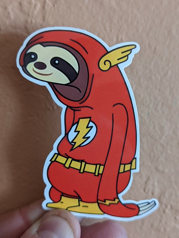 5-pack Funny Sloth Flash Superhero sticker 3″ tall waterproof