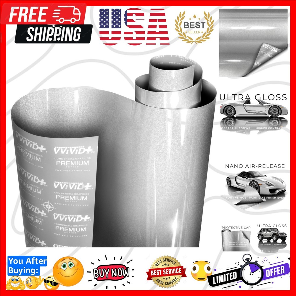 Ultra Gloss Silver Metallic Vinyl Car Wrap Paint Replacement Film Roll with …