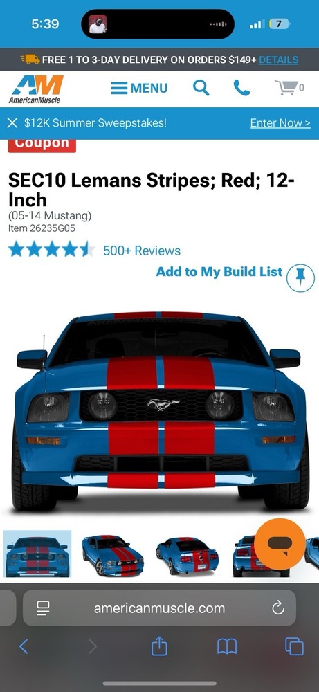 SEC10 Lemans Stripes; Red; 12-Inch