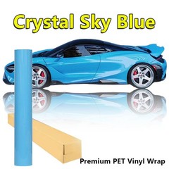 5FTx50FT PET Crystal Sky Blue Vinyl Wrap Self-Adhesive Air Release US Stock