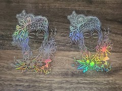 10 Decals Clear W/ Womans Face In Iridescent Silver, 5 Designs, 3.85″ Free Ship
