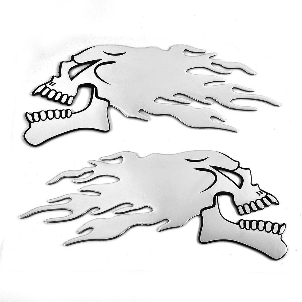 Motorbike Bike Fuel Tank Tribal Skull Flames Sticker Decals 2X 14cmx 6cm L/R