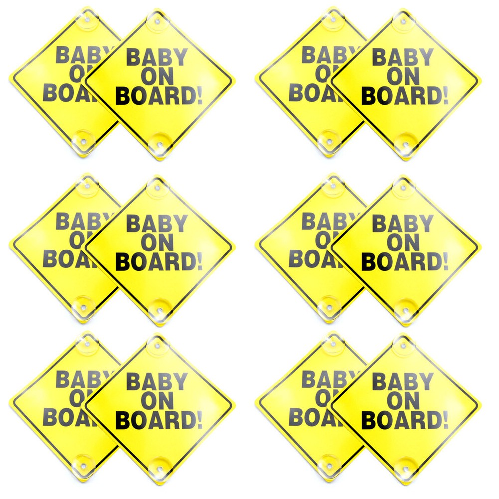 BABY ON BOARD DECAL 6 x 6 ” Yellow Safety Sign with Suction Cup