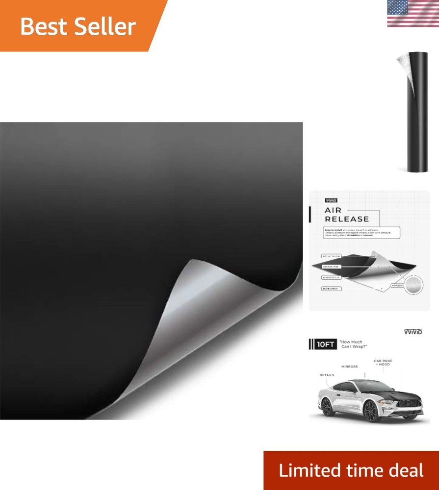 10ft x 5ft Matte Black Adhesive Film – Easy DIY Car Wrap with Air Release