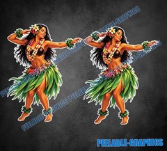 Hawaii Hula Girl Music Hibiscus Sticker Vinyl Decal Hawaiian Beach 2 Pack E