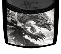 Grayscale White Vibrant Dragon Action Hood Wrap Vinyl Graphic Decal 58″ x 65″