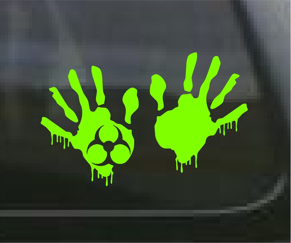 2 Zombie Green Bio Plain Blood Hand Decals Sticker Outbreak Hunter 1265/68