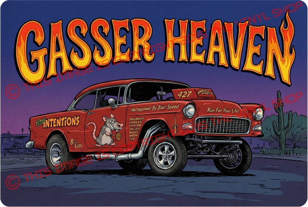 Gasser Heaven Kool 55 Chevy Gasser 70’s hot rod, NHRA, drag racing decal sticker