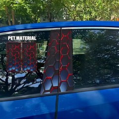 2x Red&Black Honeycomb Car Stickers B Pillar Waterproof Center Column Decal