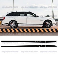 Matte Black Side Skirt Racing Stripes Vinyl Decal Sticker For Mercedes C Class