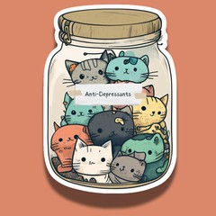 Antidepressants Cat Pill Bottle Funny 3″ Vinyl Laminated Sticker Decal
