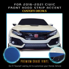 For 2016-2021 Civic Front Hood Strip Overlay Graphic Decal Satin Metallic Vinyl