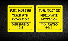 Pair (2) Fuel Must Be Mixed With 2-Cycle Oil 40:1 Chainsaw Mower Decal p187