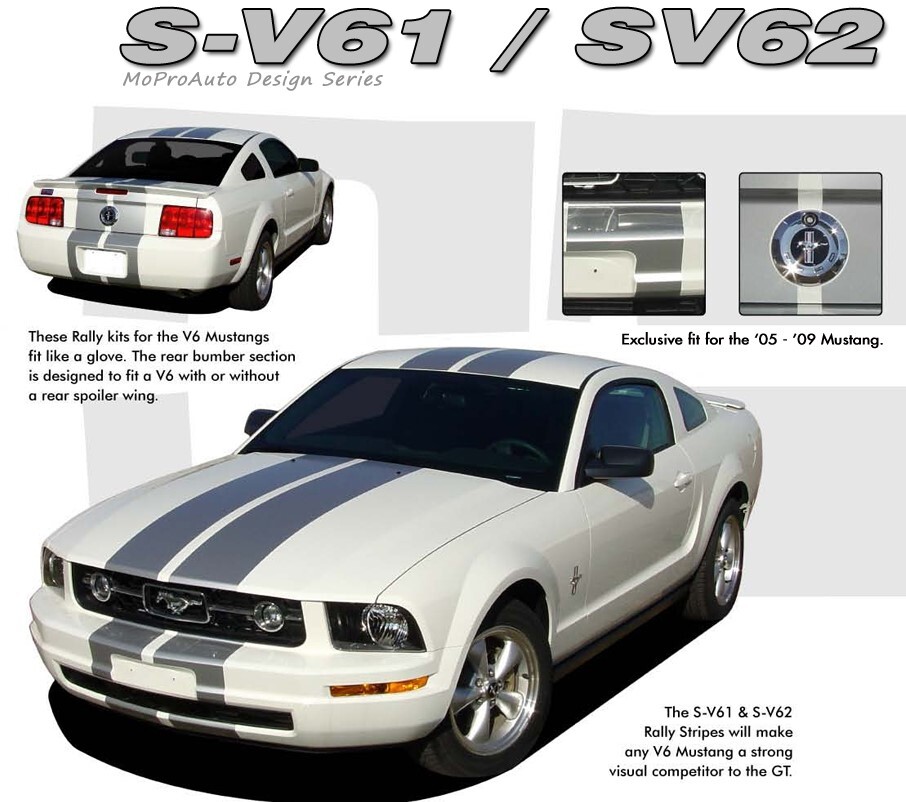 SV-6 Complete 10″ Racing Rally Stripes Decals Graphics fits 2005-2009 Mustang V6