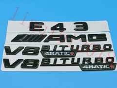 Gloss Black Flat “E43 AMG V8 BITURBO” Trunk Embl Badge Sticker for Mercedes Benz