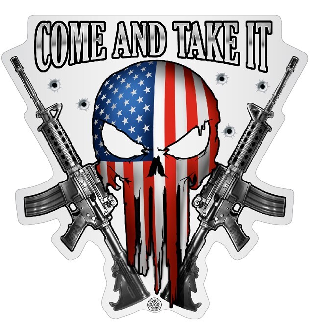 2nd Amendment COME AND TAKE IT American Flag Freedom Skull Decal