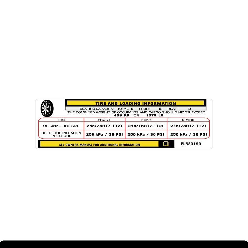 Dodge Ram 3500 Tire & Loading Information Label OEM Door Jamb Sticker