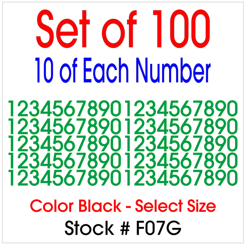 10 Sets of 0 9 Numbers – 100 Total Vinyl Sticker Decals – Color GREEN – STK#F07G