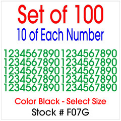 10 Sets of 0 9 Numbers – 100 Total Vinyl Sticker Decals – Color GREEN – STK#F07G
