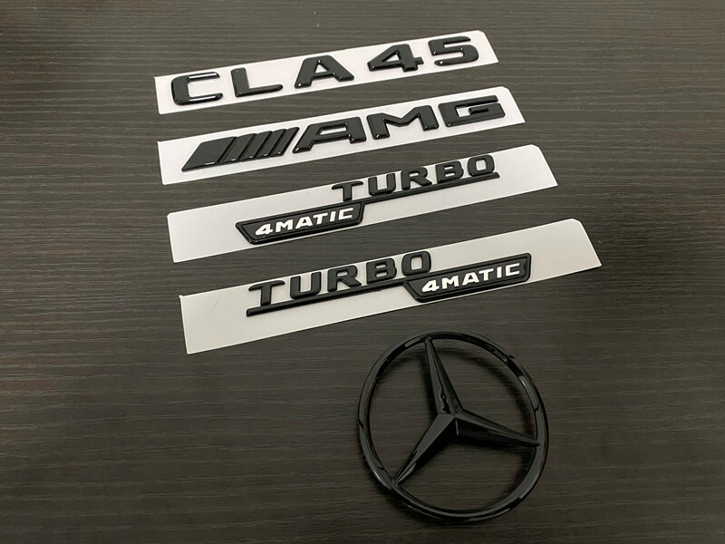 Gloss Black CLA45 TURBO 4MATIC and Rear Star Replacement PACKAGE Badge C117