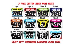 3x CustomNumber Plate Decal Stickers Name Motocross Race Heavy Duty Laminated