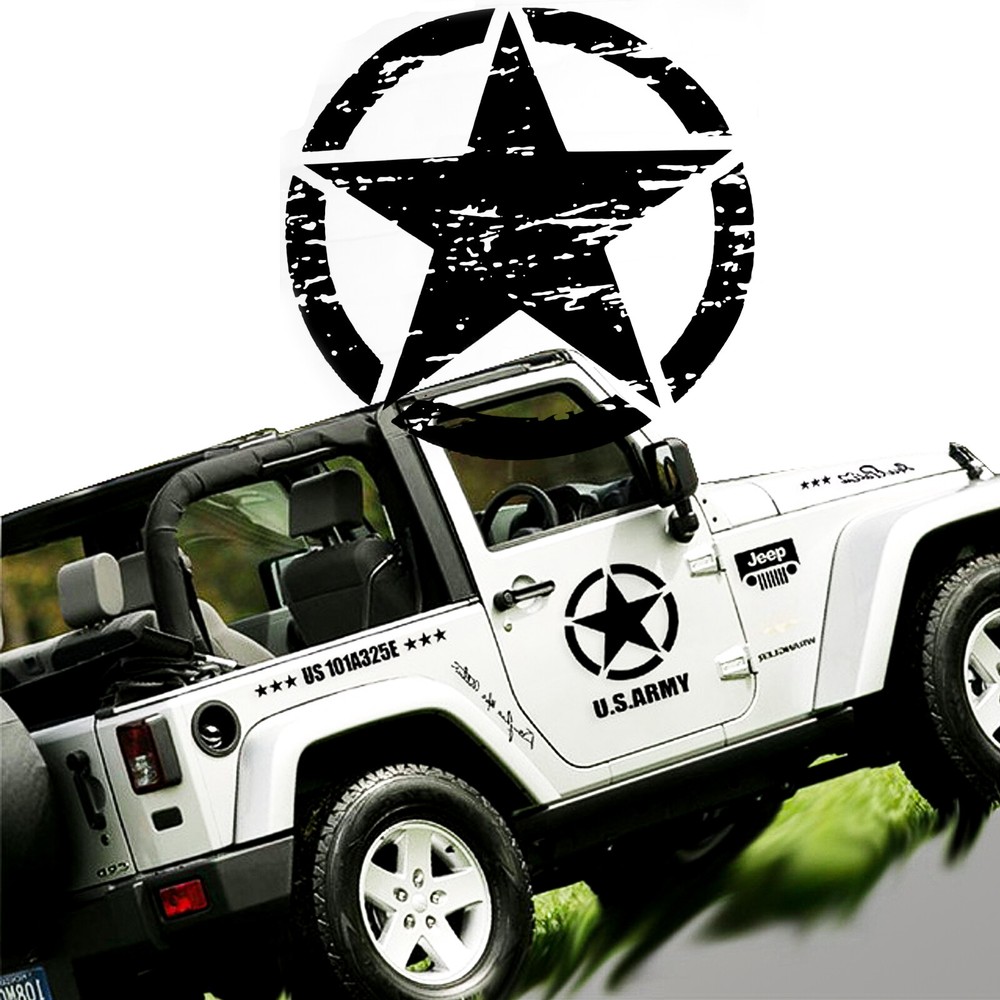 20” Army Star Distressed Vinyl Decal Car Hood Side Body Badge For Jeep Wrangler