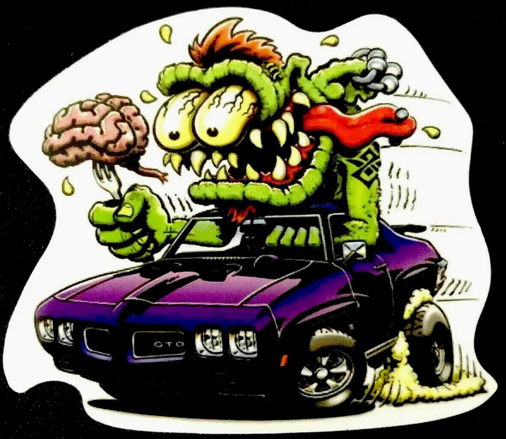 HOT ROD STICKER “PURPLE GTO WITH BRAINS” 2 3/4“ X 2 1/2“ GLOSSY!