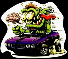 HOT ROD STICKER “PURPLE GTO WITH BRAINS” 2 3/4“ X 2 1/2“ GLOSSY!