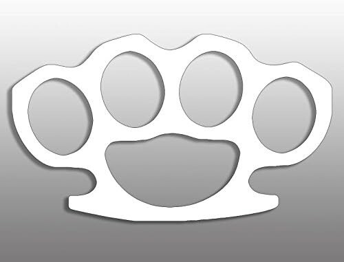 3×5 inch White Vinyl Brass Knuckles Shaped Sticker (fight mma Car Window Decal)