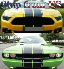 75″x15″ Racing Stripes Hood Roof Body Stickers Sports Race Car Decor Matte Black