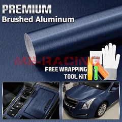 Premium Navy Blue Brushed Aluminum Steel Vinyl Wrap Sticker Decal Air Release