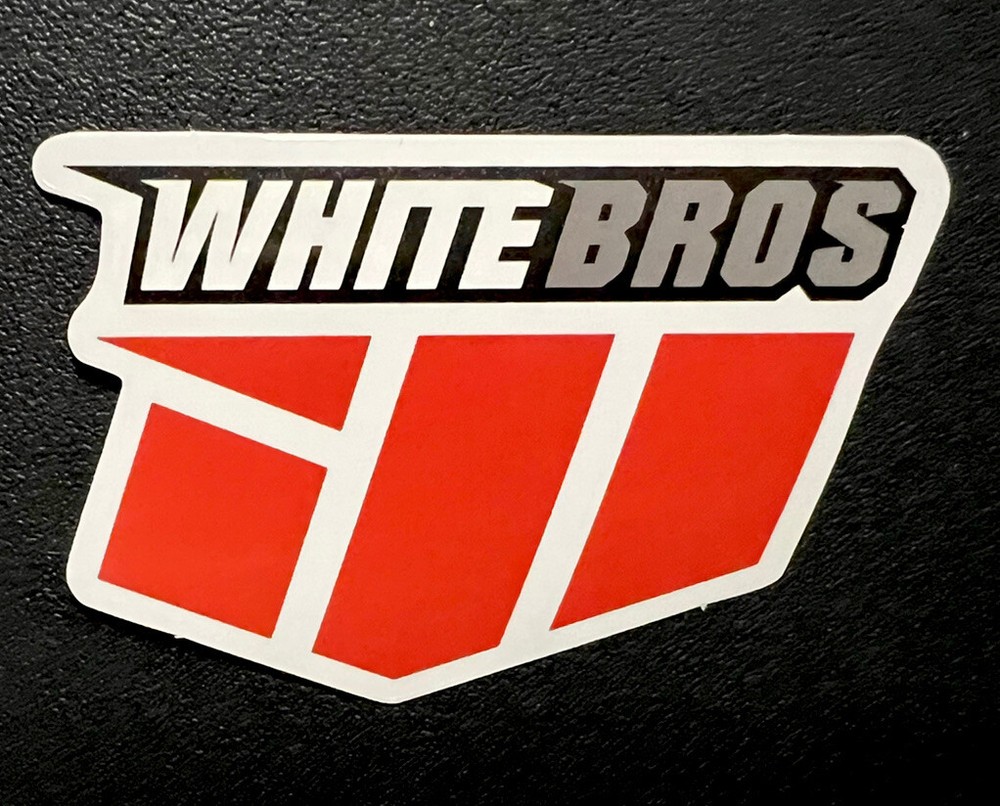 White Bros Sticker *Glossy* Finish. Approx Size: 2-7/8”X 1-7/8” Self Adhesive.