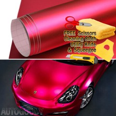 360″x60″ Satin Matte Chrome Metallic Red Vinyl Film Wrap Bubble Free 30ft x 5ft