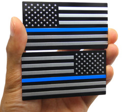 ALUMINUM Thin Blue Line Flag Decal Sticker Support Law Enforcement Police MIRROR