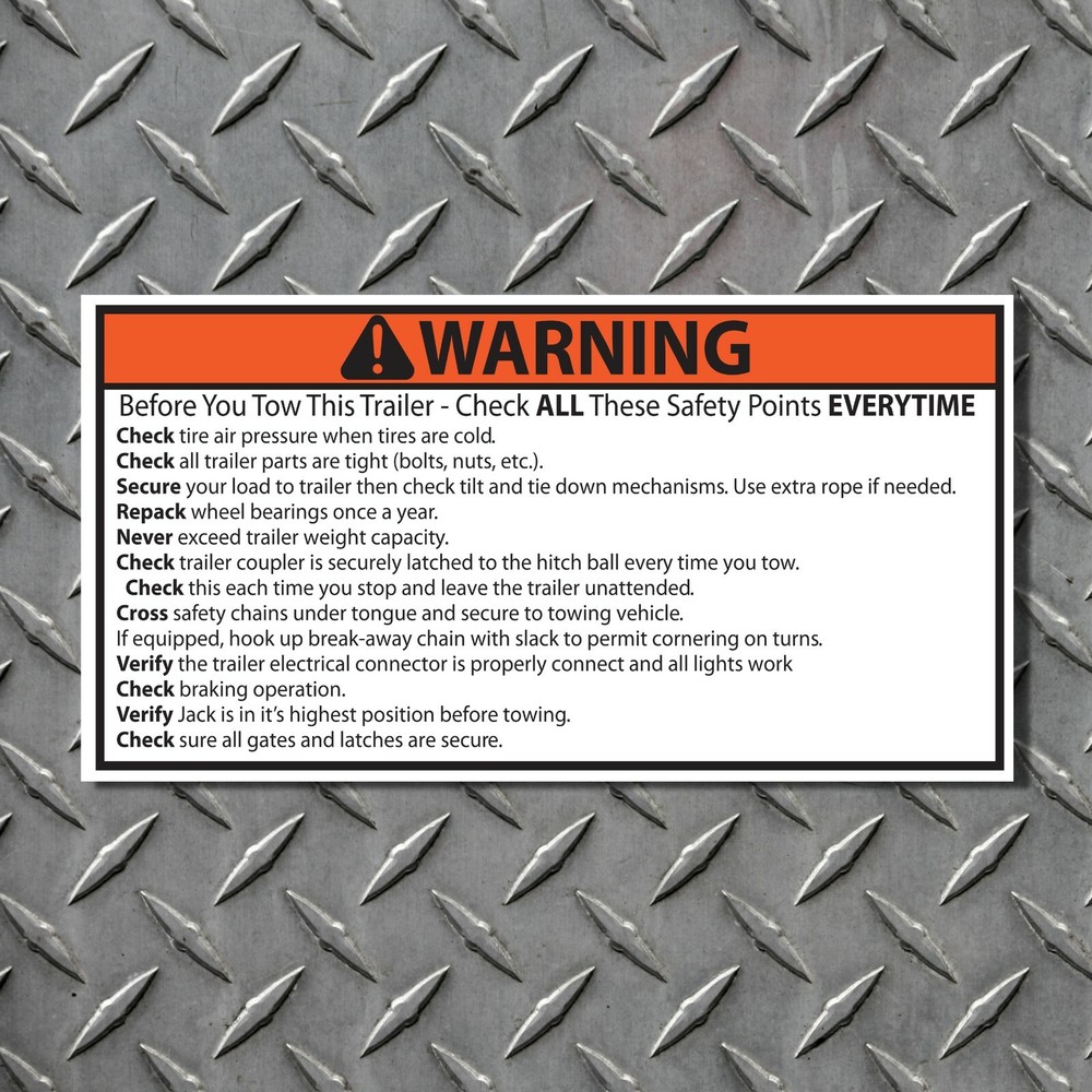 Trailer Towing Checklist Warning Decal, Sticker, Label, Safety FREE Shipping