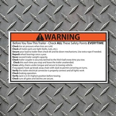 Trailer Towing Checklist Warning Decal, Sticker, Label, Safety FREE Shipping
