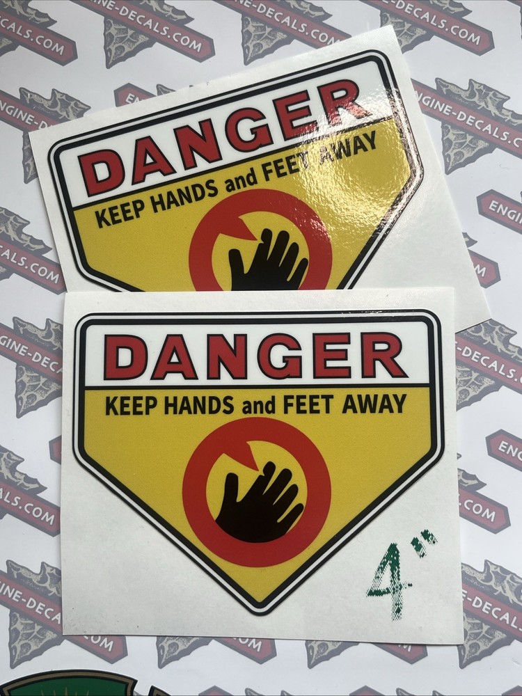 Danger Keep Hands and Feet Away Decal Like 1970’s Snapper And Others 4” Set 2