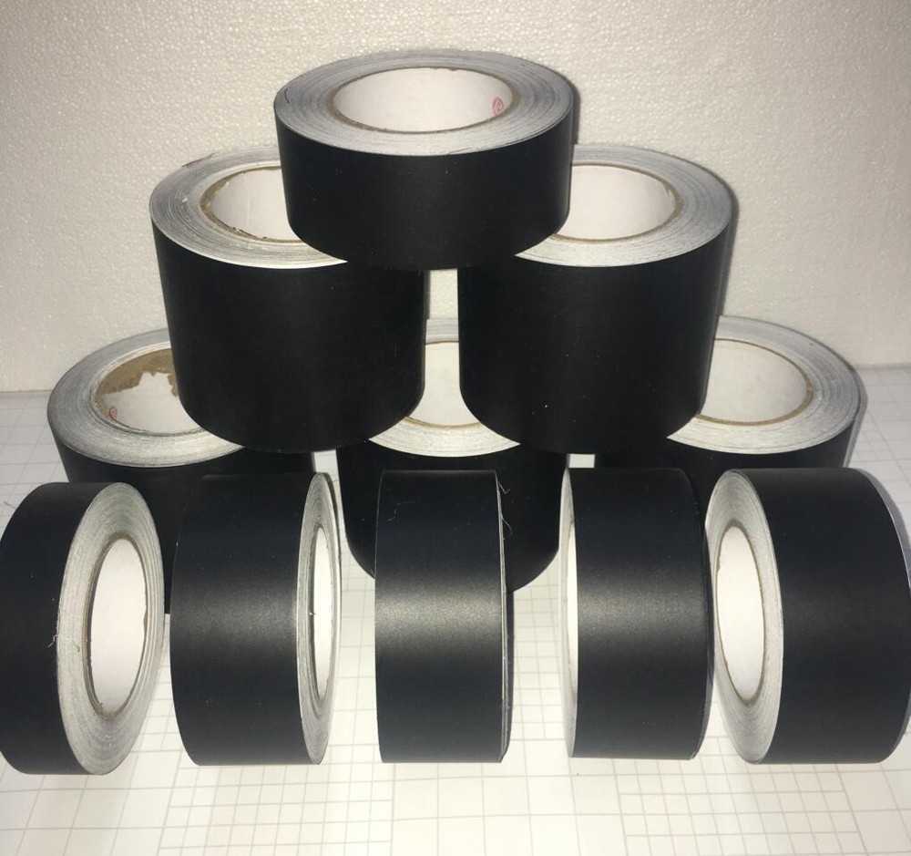 Adhesive Metallic Matte Flat Black Vinyl Tape , Automotive Grade Car Wrap Film