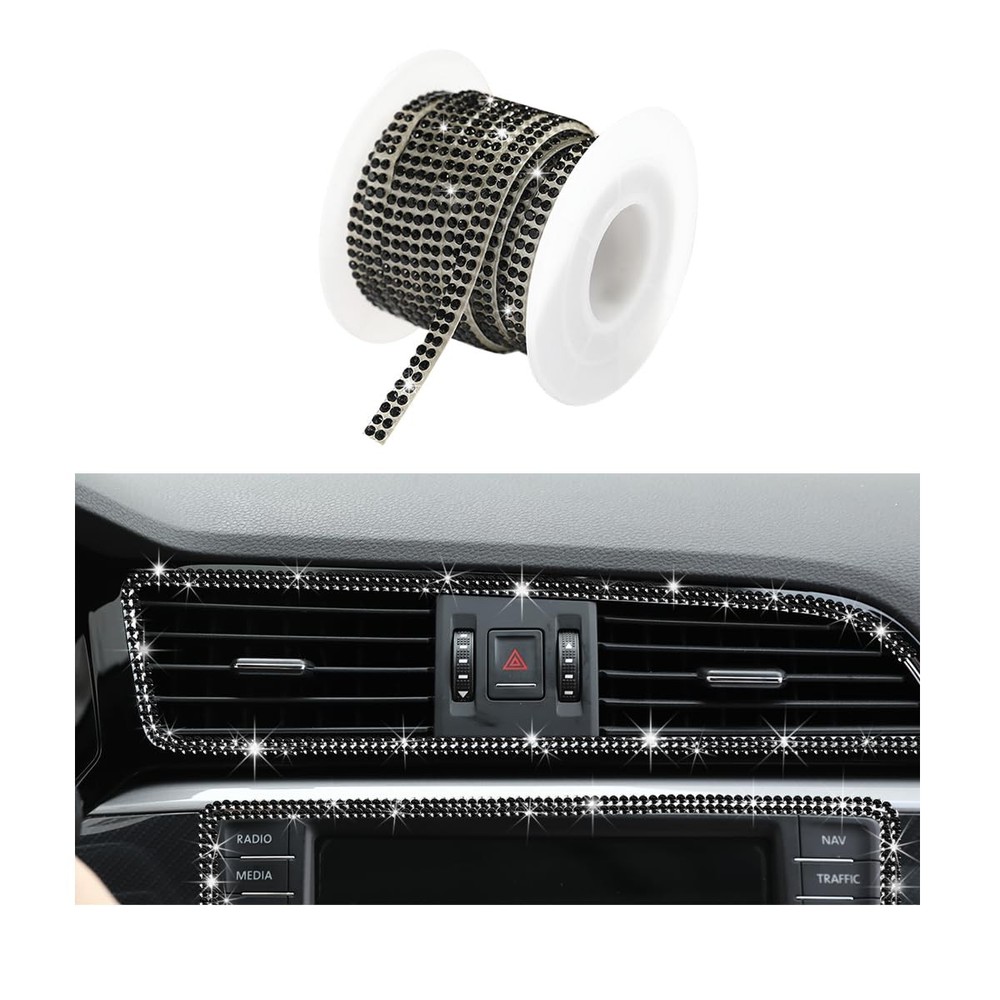 Ohleats Bling Car Trim Self Adhesive, 16.4 Ft Auto Interior Exterior Black