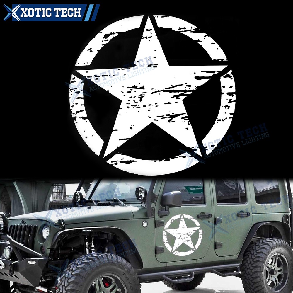 20” White Army Star Distressed Decal Car Hood Side Body Badge For Jeep Wrangler