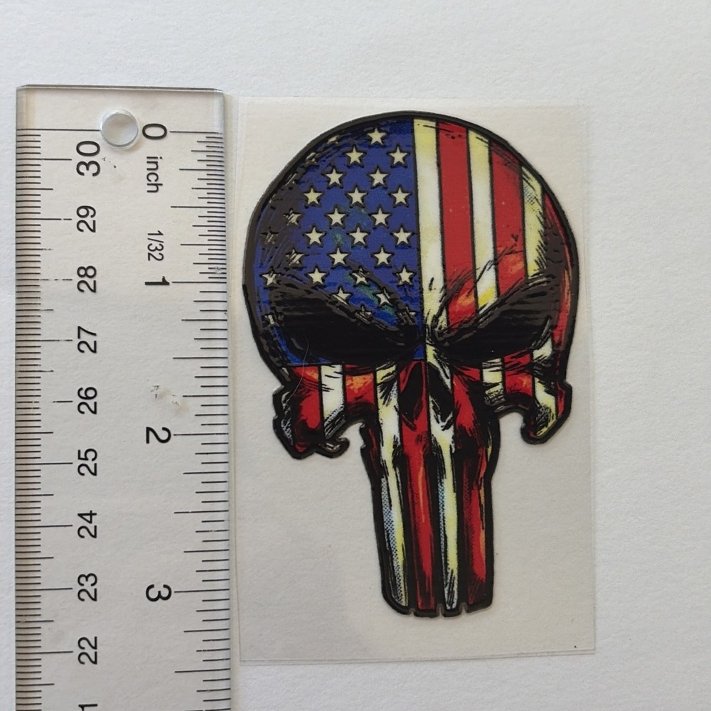 Punisher Skull American Flag Decal 3.5” Patriotic, Waterproof UV Resistant