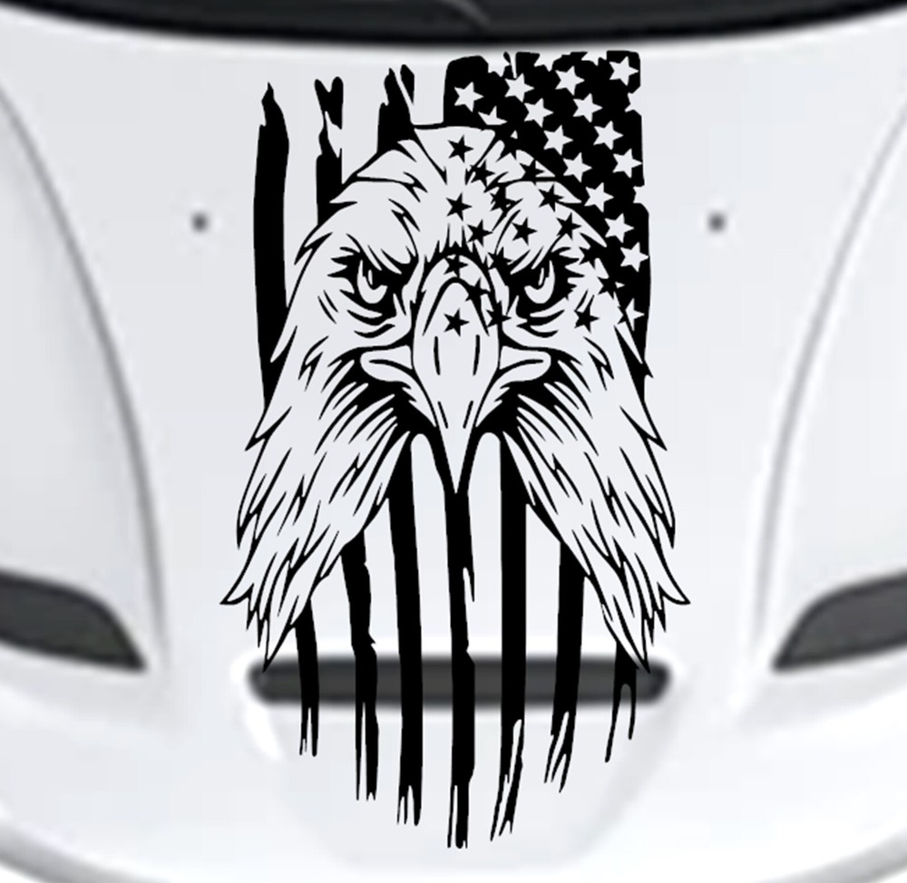 NEW Eagle Flag USA Hood Door Vinyl Decal Racing Stripes (Fits DURANGO)